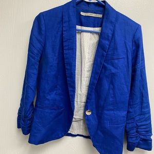 Gibson one button linen blazer jacket royal blue medium
